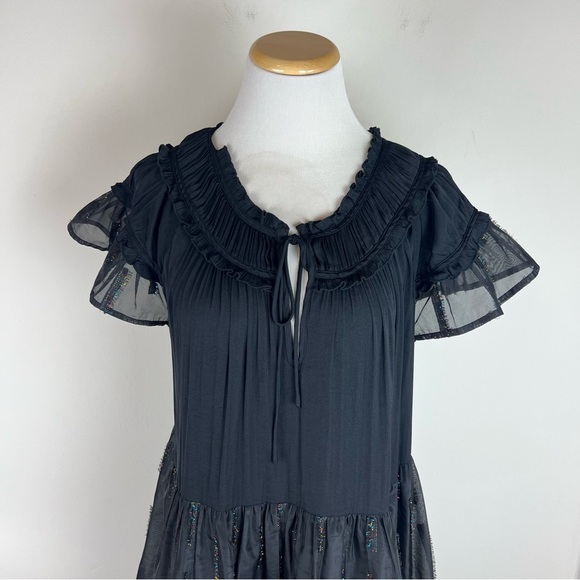 Anthropologie x SUI by Anna Sui Black Ruffled Rainbow Tulle Midi Dress - Picture 2 of 6